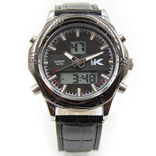 YAKI Uhr Analog Digital Quarz Uhr mit Einstellbare Doppel Geographische Zeit Schwarz Armband B26 B
