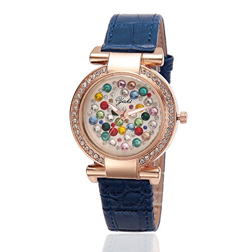 YAKI Fashion Casual Luxus Strass Analog Quarz Uhr Blau Armband Gold Zifferblatt