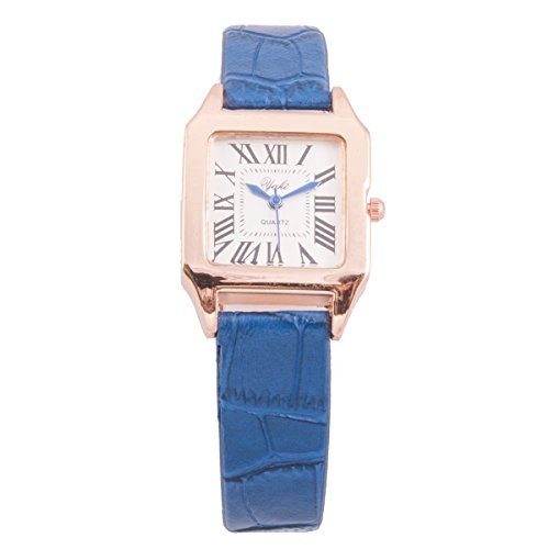YAKI Elegant Armbanduhr Damen Analog Quarzuhr Rechteckig Ziffernblatt Blau K077 Blu