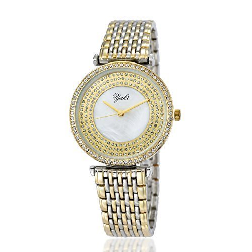 YAKI Designer Strass Analog Quarz Uhr Gold und Weiss Armband 8848 Y