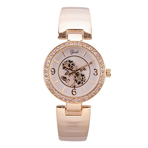YAKI Fashion Luxusuhren Armbanduhr Analog Quarz Uhren Uhr Damen Gold Armband Weiss Zifferblatt SL8435 Y