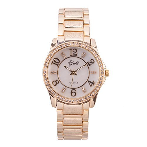 YAKI Fashion Luxusuhren Armbanduhr Analog Quarz Uhren Uhr Damen Gold Armband Weiss Zifferblatt SL8438 Y