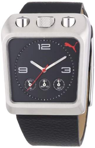 Puma Time Herren-Armbanduhr Guard Silver Black Chronograph Quarz Leder PU102501001