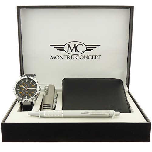 Gift Ideas Geschenkset Armbanduhr mit Messer Multifunktions Portfolios und Stift Montre Ref Concept Geschenkschatulle ccpa765 orange