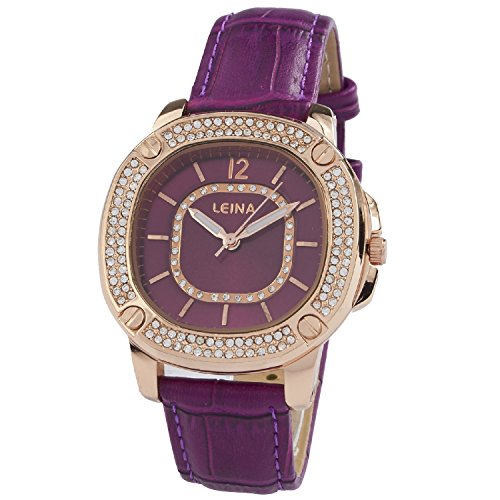 Montre Concept Uhr analog Frau Armband leder violett gehaeusering eckig farbe gold rose zifferblatt violett strass MVS 2 00066