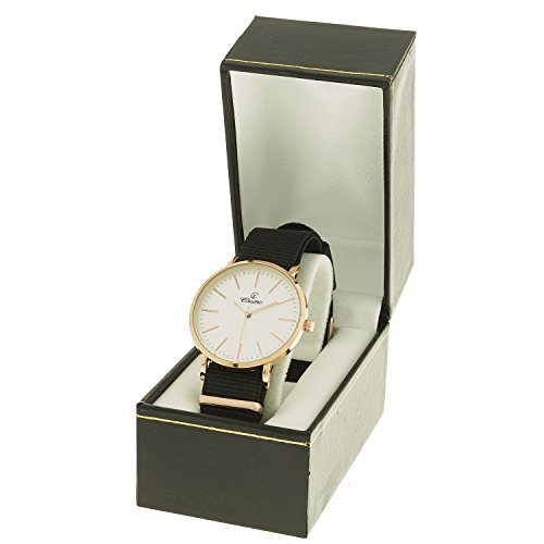 montre concept Uhr Analog Maenner Armband Nylon schwarz Zifferblatt rund Farbe Gold Rose Hintergrund weiss mab 1 0086