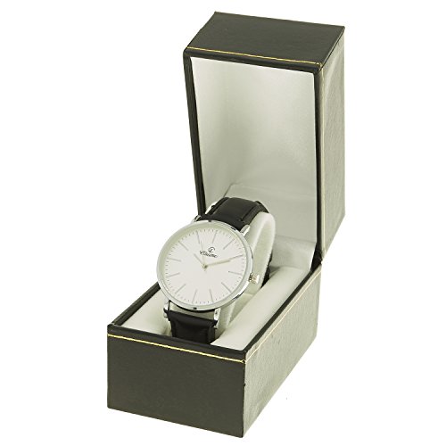 montre concept Uhr Analog Maenner Armband Leder Schwarz Zifferblatt rund Farbe Silber Hintergrund weiss mab 1 0076