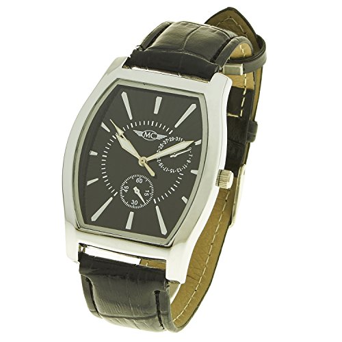 montre concept Uhr Analog Maenner Armband Leder Schwarz Zifferblatt Rechteckig Farbe Silber Hintergrund Schwarz MVS 0075