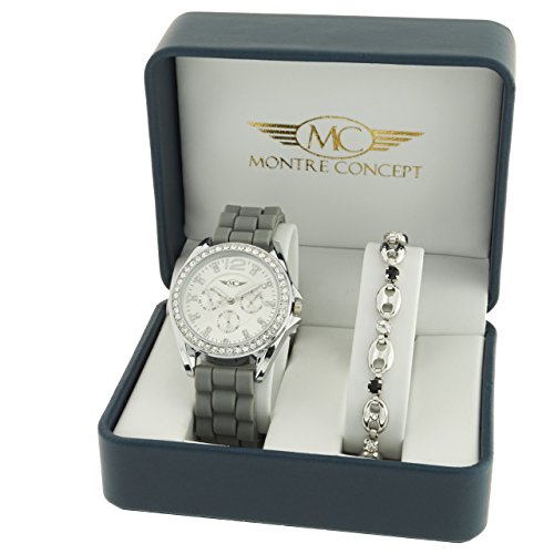 Montre Concept Geschenkschatulle Geschenkbox zeigt Damen mit Ein schoenes Armband Zeigt Analog Armband grau Zifferblatt rund Boden Silber BF1 2 00104