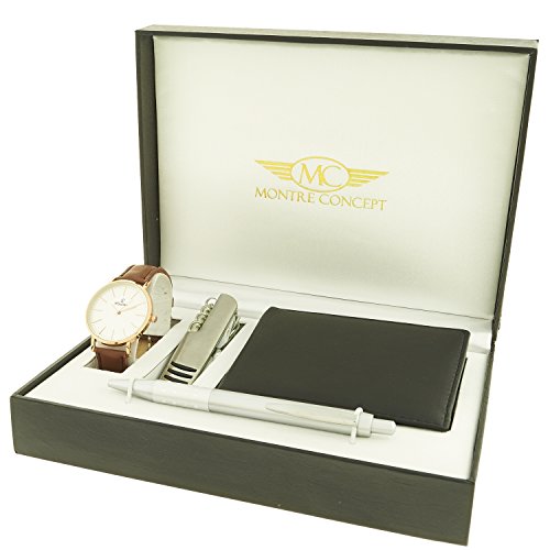 Montre Concept Geschenkschatulle Geschenkset Armbanduhr mit Messer Multifunktions Portfolios und Stift ccp 1 0085