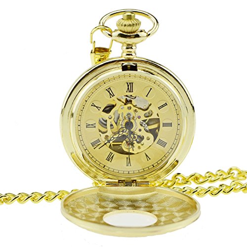 ZEIGER Herren Taschenuhr Analog Mechanisch Handaufzug Uhr Skelett Taschenuhr Armbanduhr Gold W347