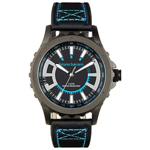 Bruno Banani Herren Armbanduhr Meros Leder-Armband schwarz Quarz-Uhr Ziffernblatt schwarz Trend Uhr UBR30021
