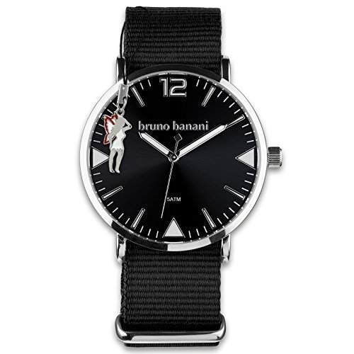 BrunoBanani Damenuhr + Nylon-Armband schwarz Quarz-Uhr Ziffernblatt schwarz mit Fee-Anhaenger D1UBR30050