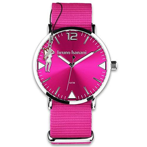 BrunoBanani Damenuhr + Nylon-Armband pink Quarz-Uhr Ziffernblatt pink mit Fee-Anhaenger D1UBR30054