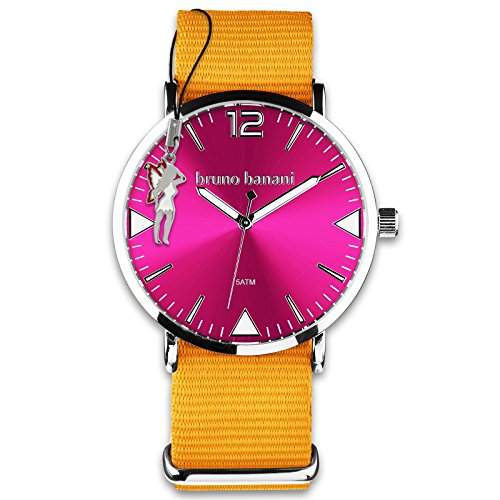 BrunoBanani Damenuhr + Nylon-Armband orange Quarz-Uhr Ziffernblatt pink mit Fee-Anhaenger D1UBR30069
