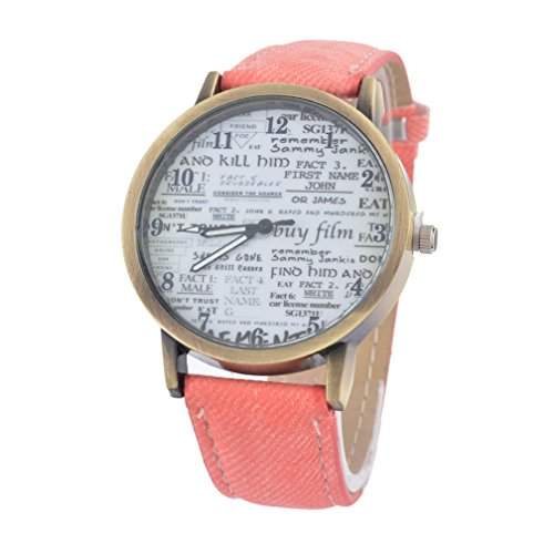 Souarts Damen Rosa Segeltuch Armbanduhr Quartz Analog Armreif Uhr mit Batterie
