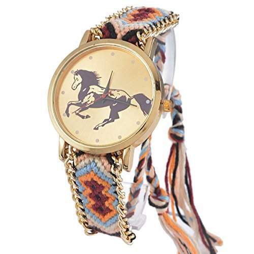 Souarts Damen Mehrfarbig Pferd Geflochten Armbanduhr Jugendliche Armreif Uhr mit Batterie Zifferblatt