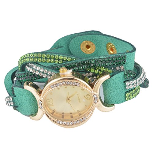 Souarts Damen Gruen Korean Velvet Vintage Armbanduhr mit Strass Anhaenger Quartzuhr Analog mit Batterie