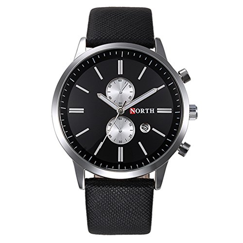 Souarts Herren Schwarz Armbanduhr Quarzuhr 3 Zifferblatt mit Kalender Uhr mit Batterie