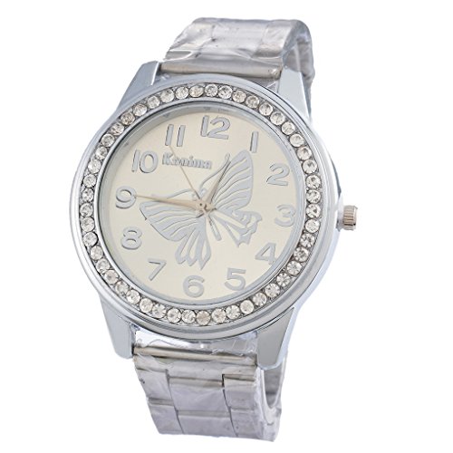 Souarts Herren Silber Farbe Armbanduhr Schmetterling Zifferblatt Quartz Analog Armreif Uhr mit Batterie