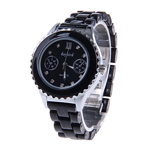 Souarts Damen Schwarz Keramik Armbanduhr Uhr mit Strass Zifferblatt Quarzuhr Analog Quartzuhr mit Batterie
