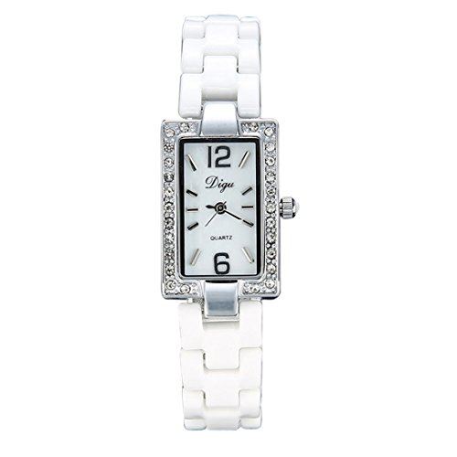 Souarts Damen Weiss Keramik Armbanduhr Uhr mit Strass Zifferblatt Quarzuhr Analog Quartzuhr mit Batterie