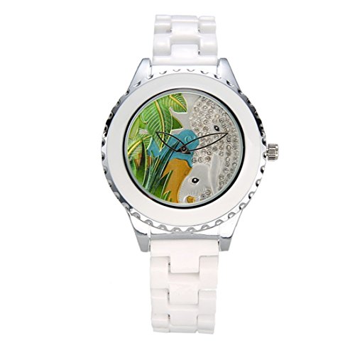 Souarts Damen Elefant Keramik Armbanduhr Uhr mit Strass Zifferblatt Quarzuhr Analog Quartzuhr mit Batterie