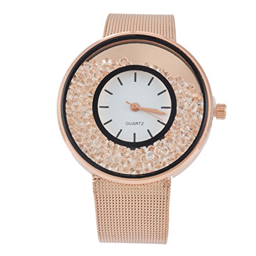 Souarts Damen Rosegold Farbe Edelstahl Uhrarmband Treibsand Armbanduhr Quartzuhr Analog Armreif Uhr mit Batterie