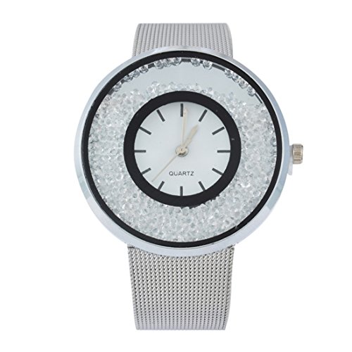 Souarts Damen Silber Farbe Edelstahl Uhrarmband Treibsand Armbanduhr Quartzuhr Analog Armreif Uhr mit Batterie