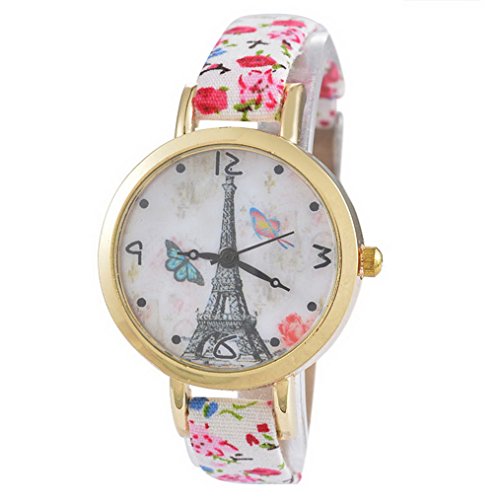 Souarts Damen Rot Eiffelturm Armbanduhr Quartz Analog Armreif Uhr mit Batterie