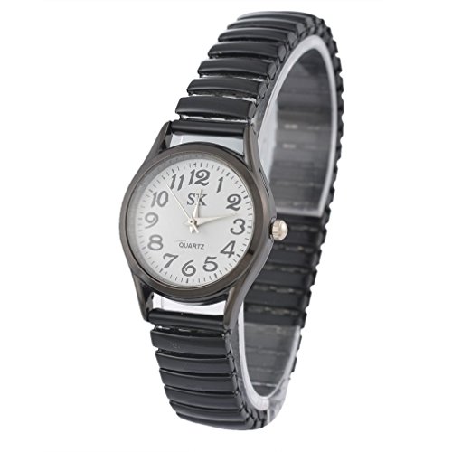 Souarts Damen Schwarz Federkraft Armbanduhr Quartzuhr Analog Armreif Uhr mit Batterie