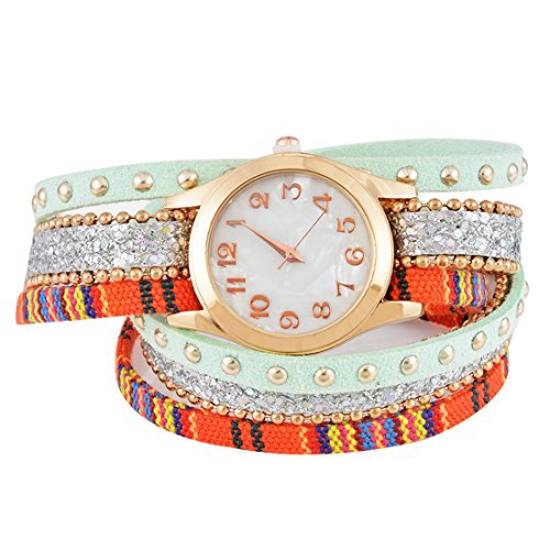 Souarts Damen Gruen Geflochten Armbanduhr Jugendliche Maedchen Armreif Uhr mit Batterie Zifferblatt 36cm