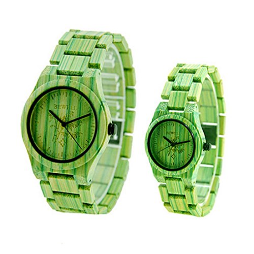 Souarts Holzuhr Holzarmbanduhr Analog Qurazuhr aus Bambus Armbanduhr Paar Uhren Uhren fuer Lover mit Batterie Gruen