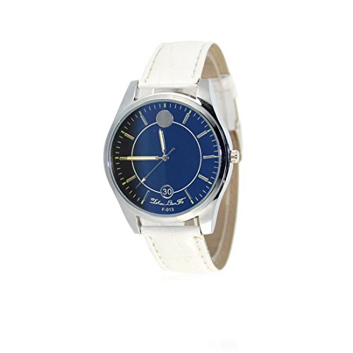 Souarts Herren Blaues Glas Kunstleder Armbanduhr Quartzuhr Uhr mit Batterie