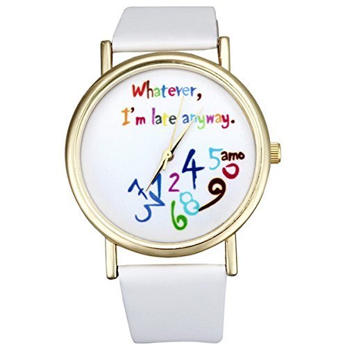 Souarts Damen Weiss Mehrfarbig Zahl Armbanduhr Quartz Analog Armreif Uhr mit Batterie