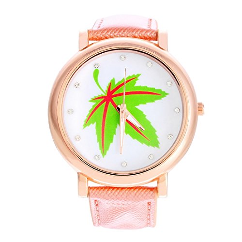 Souarts Damen Rosa Rosegold Farbe Strass Ahornblatt Armbanduhr Sommer Uhr Quartzuhr Analog mit Batterie