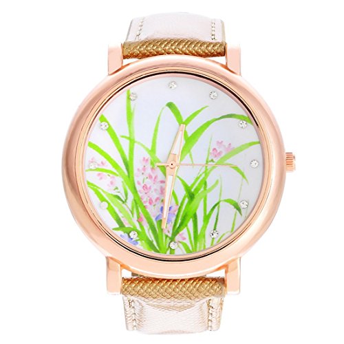 Souarts Damen Beige Rosegold Farbe Strass Narzisse Armbanduhr Sommer Uhr Quartzuhr Analog mit Batterie