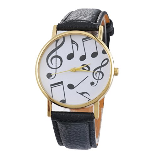 Souarts Damen Schwarz Retro Stil Note Armbanduhr Quartzuhr Analog Armreif Uhr mit Batterie