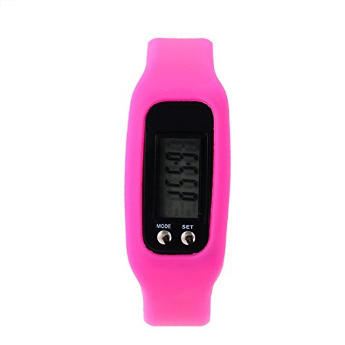 Souarts Fuchsie Silikagel Armbanduhr Mode Sport Armbanduhr mit Schrittzaehler mit Batterie