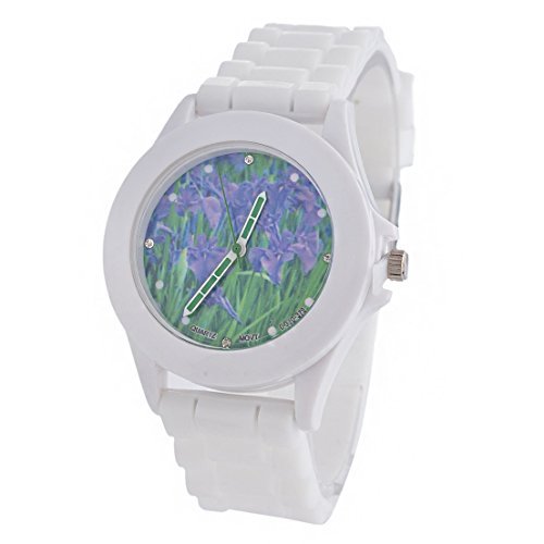 Souarts Damen Weiss Silikonband Lavendel Armbanduhr Quartz Analog Sportuhr mit Batterie