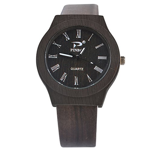 Souarts Damen Retro Holz Streifen Uhr Armbanduhr Quartz Analog mit Batterie Kaffeebraun