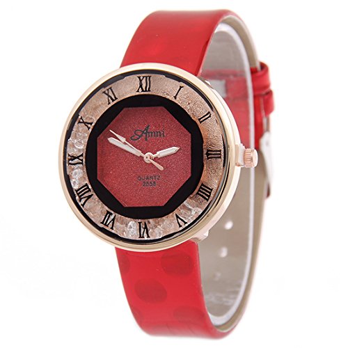 Souarts Damen Rot Einfach Design Treibsand Kunstleder Armbanduhr Quartzuhr Analog mit Batterie