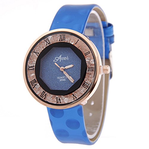Souarts Damen Blau Einfach Design Treibsand Kunstleder Armbanduhr Quartzuhr Analog mit Batterie