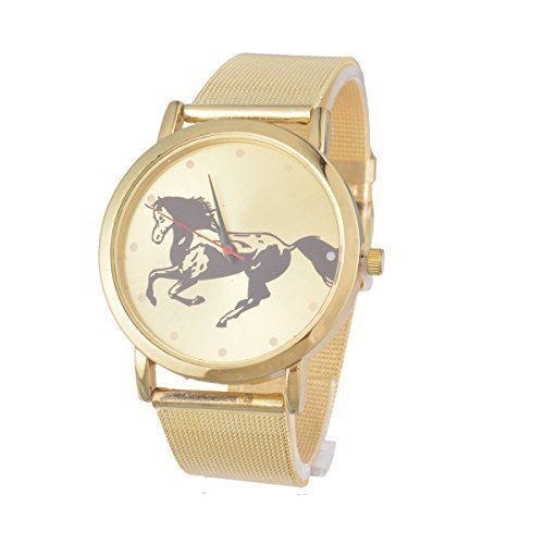 Souarts Damen Vergoldet Farbe Pferd Stahl Armbanduhr Quartz Analog mit Batterie
