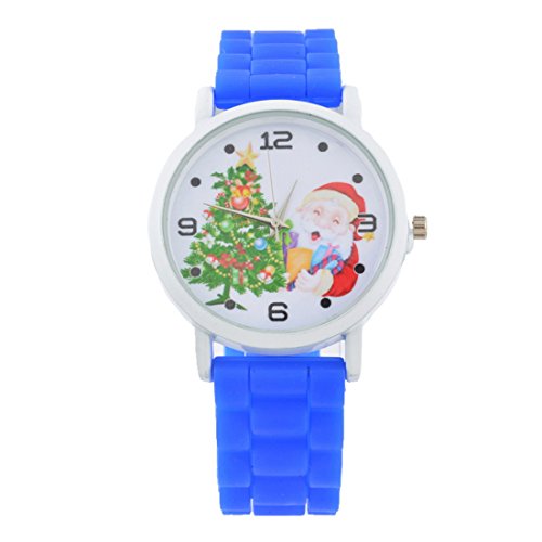 Souarts Damen Silikon Weihnachtsmann Armbanduhr Quartzuhr Analog mit Batterie Blau