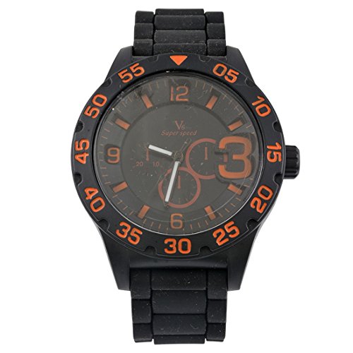 Souarts Herren 3 Zifferblatt Silikon Armbanduhr Quartzuhr Uhr mit Batterie Orange