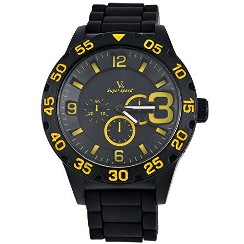 Souarts Herren 3 Zifferblatt Silikon Armbanduhr Quartzuhr Uhr mit Batterie Gelb