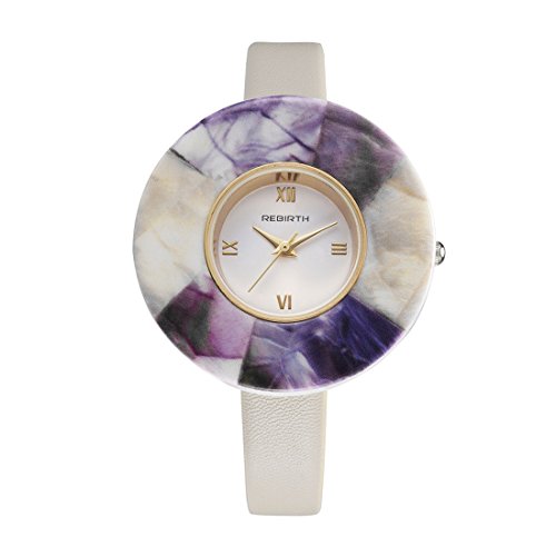 Souarts Damen Marmor Zifferblatt Streifen Uhr Armbanduhr Quartz Analog mit Batterie Weiss