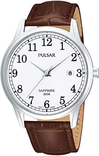 Pulsar Uhren Herren-Armbanduhr XL Klassik Analog Quarz Leder PS9055X1