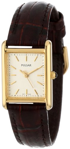 Pulsar PTC386 Womens Champagne Dial Brown Leather Strap Watch